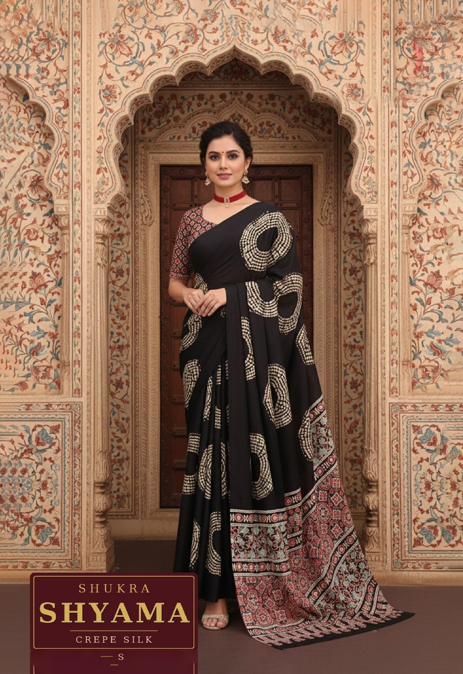 Shukra Shyama – Black Crepe Silk Ajrakh Saree