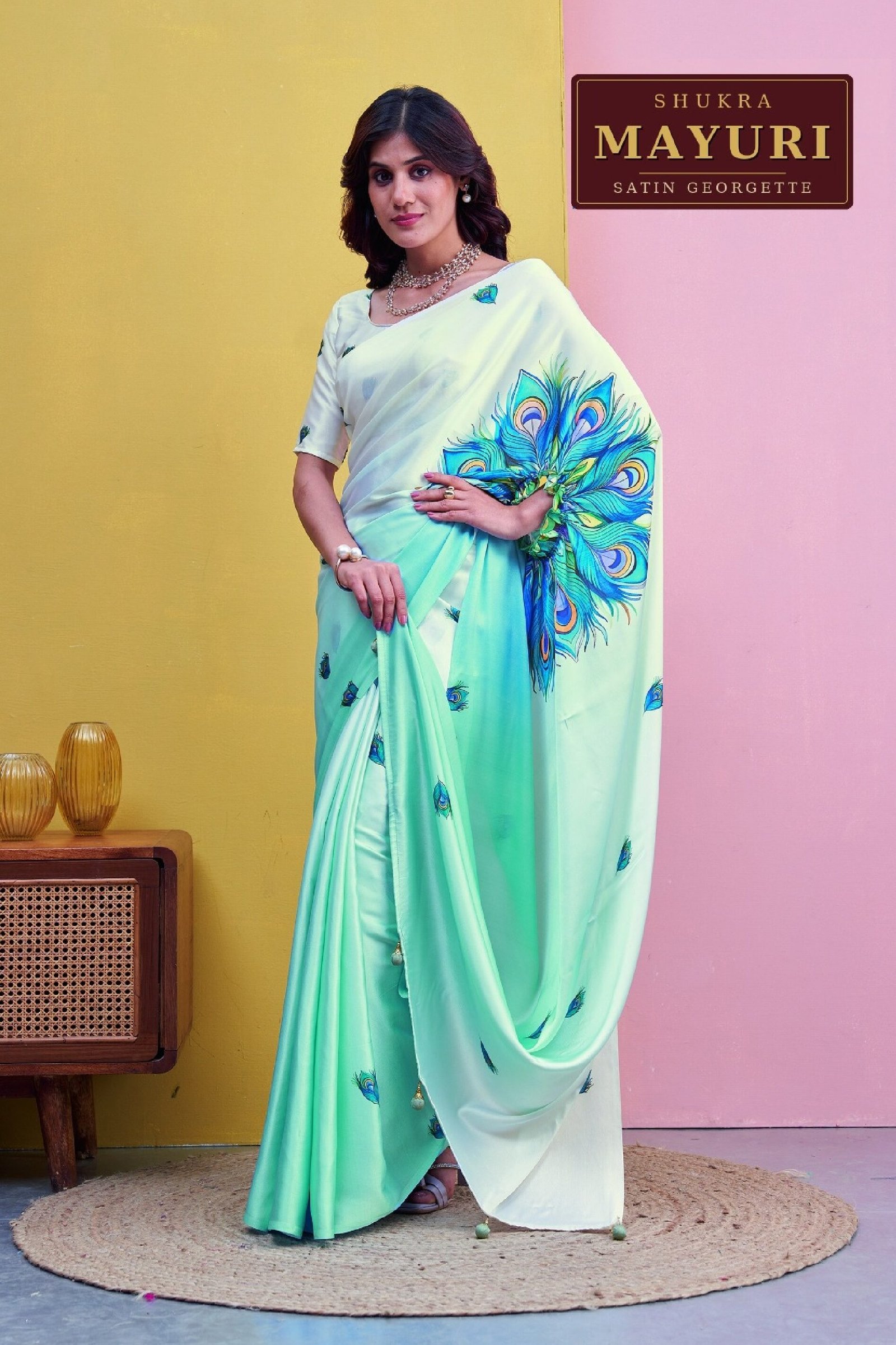 Shukra Mayuri – Peacock Print Georgette Saree