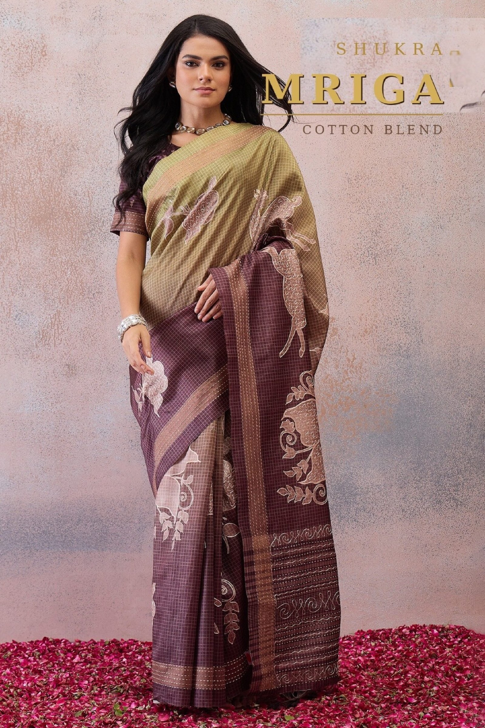 Shukra Mriga – Cotton Deer Print Saree with Blouse