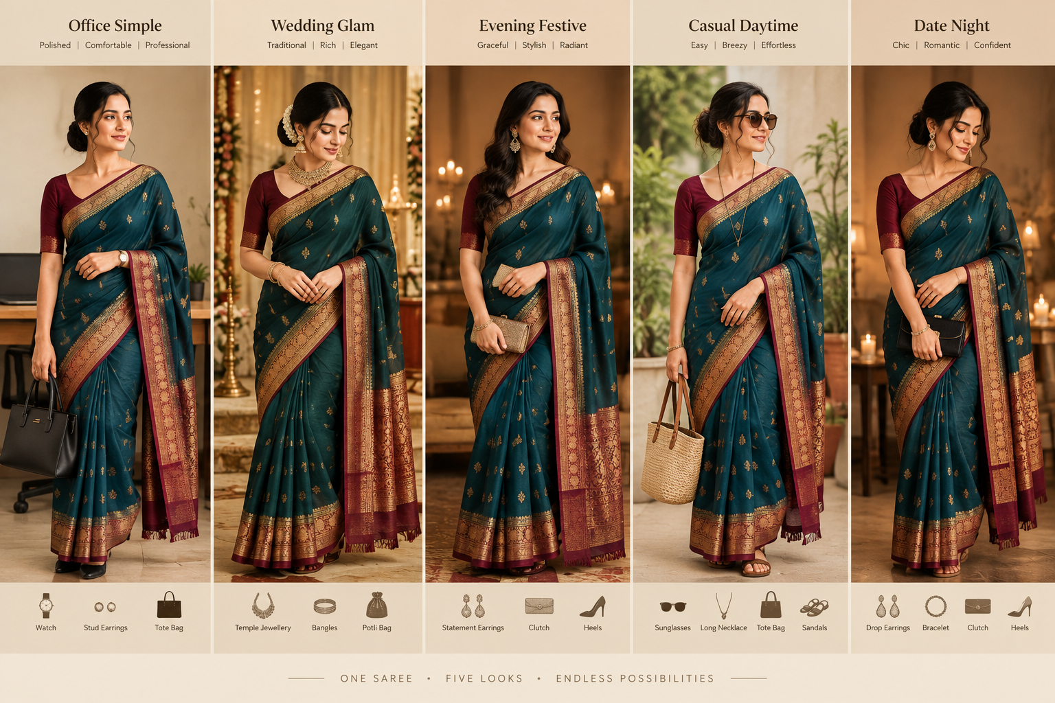 One Saree, Five Ways: Restyling for Work, Weddings, and Everything Between