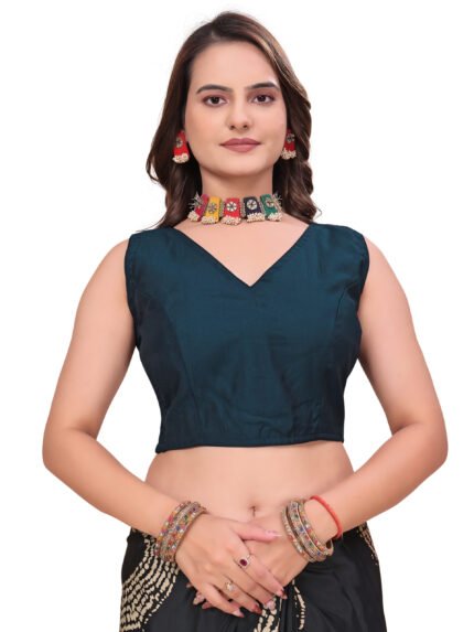 Elegant Deep Teal V-Neck Sleeveless Blouse