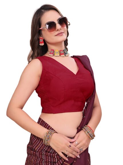 Elegant Maroon V-Neck Sleeveless Blouse