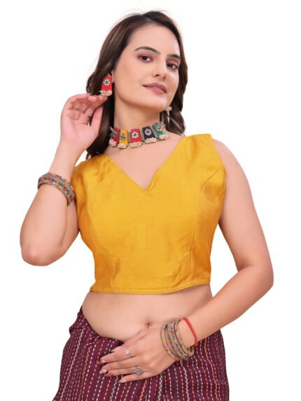 Elegant Mustard Yellow V-Neck Sleeveless Blouse
